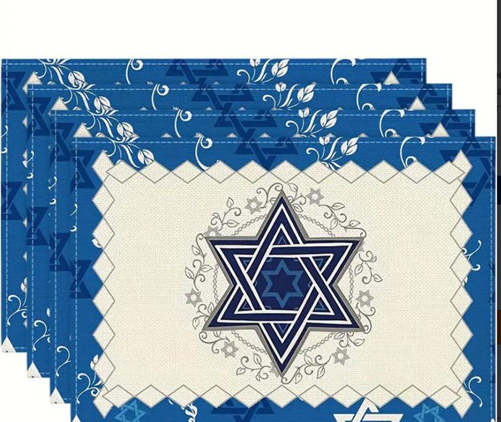 Blue and Cream Star of David Pattern Placemat Set