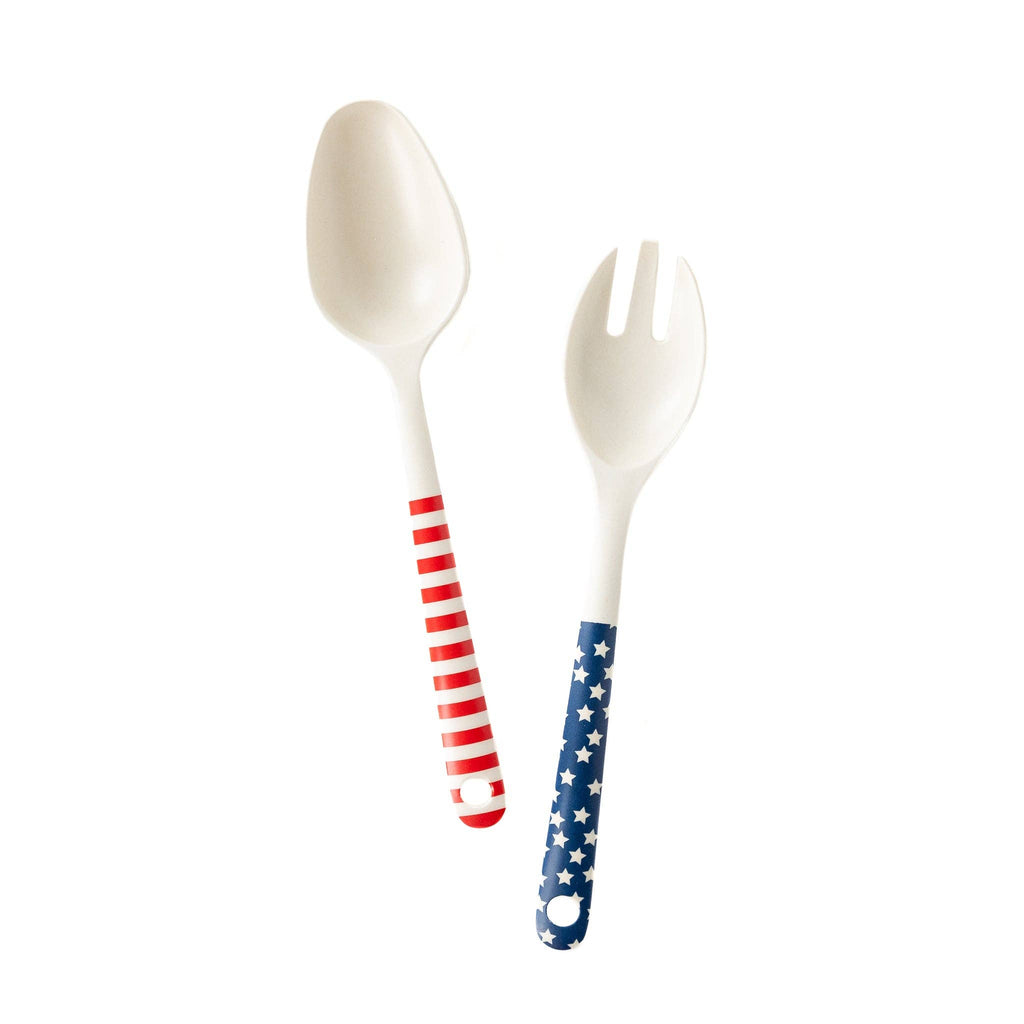 Stars and Stripes Bamboo Serving Spoon and Fork