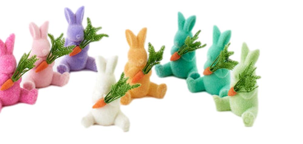Colorful Flock Bunny with Carrot Set of 8
