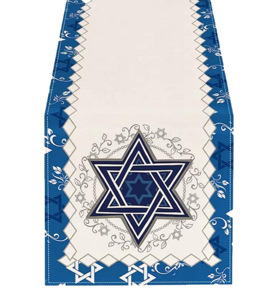 Blue and Cream Star of David Table Runner