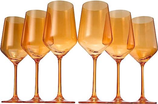 Rhea Stemmed Wine Glassware, Set of 6, Amber