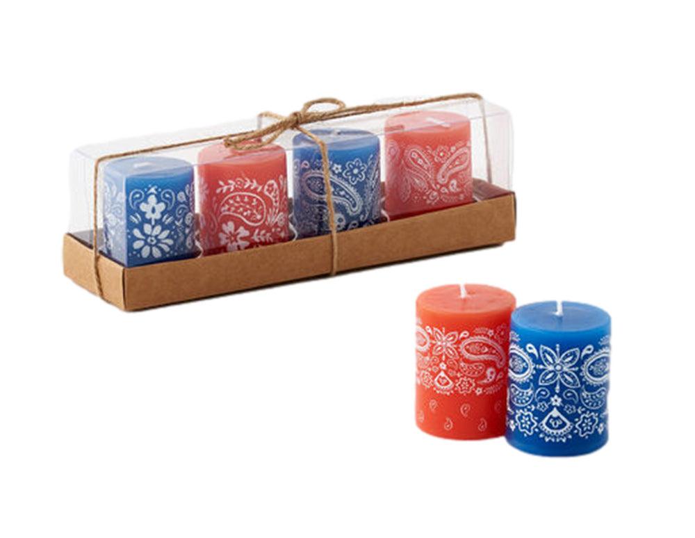 Red and Blue Bandana Candles Set of 4