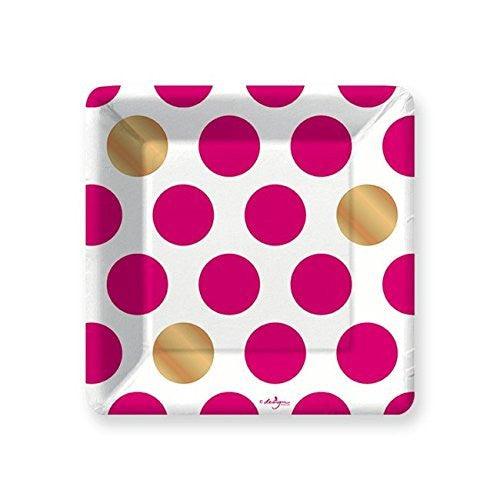 Pink and Gold Polka Dots Paper Dessert Plates