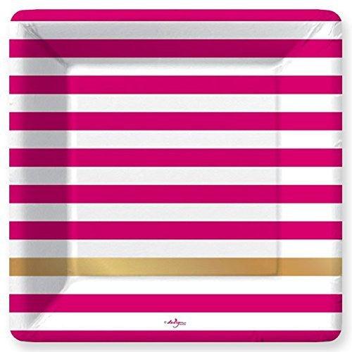 Kenzie Pink and White Stripes 10.25" Paper Plates