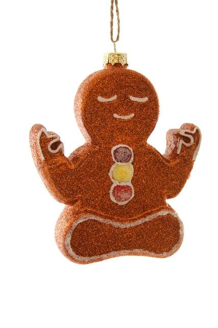 Yoga Gingerbread Glass Ornament