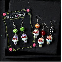 Skull and Roses Venetian Glass Earrings