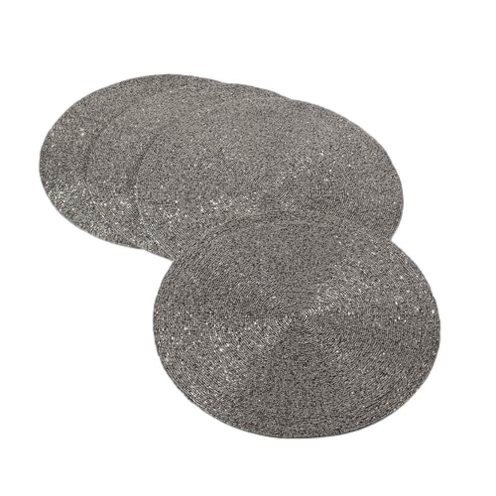 Saro Round Beaded 14-inch Placemats Set of 4, Pewter