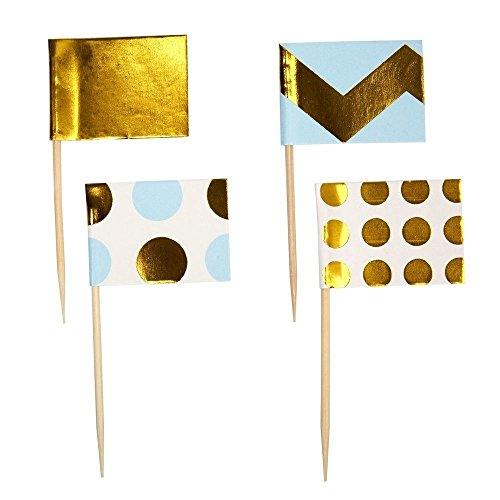 Neviti Blue Pink Gold Foil Patternworks Paper Flag Cupcake Picks (Blue)