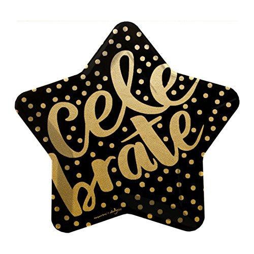 Gold Foil Celebrate Black Star Shape Dessert Paper Plates (8 ct)
