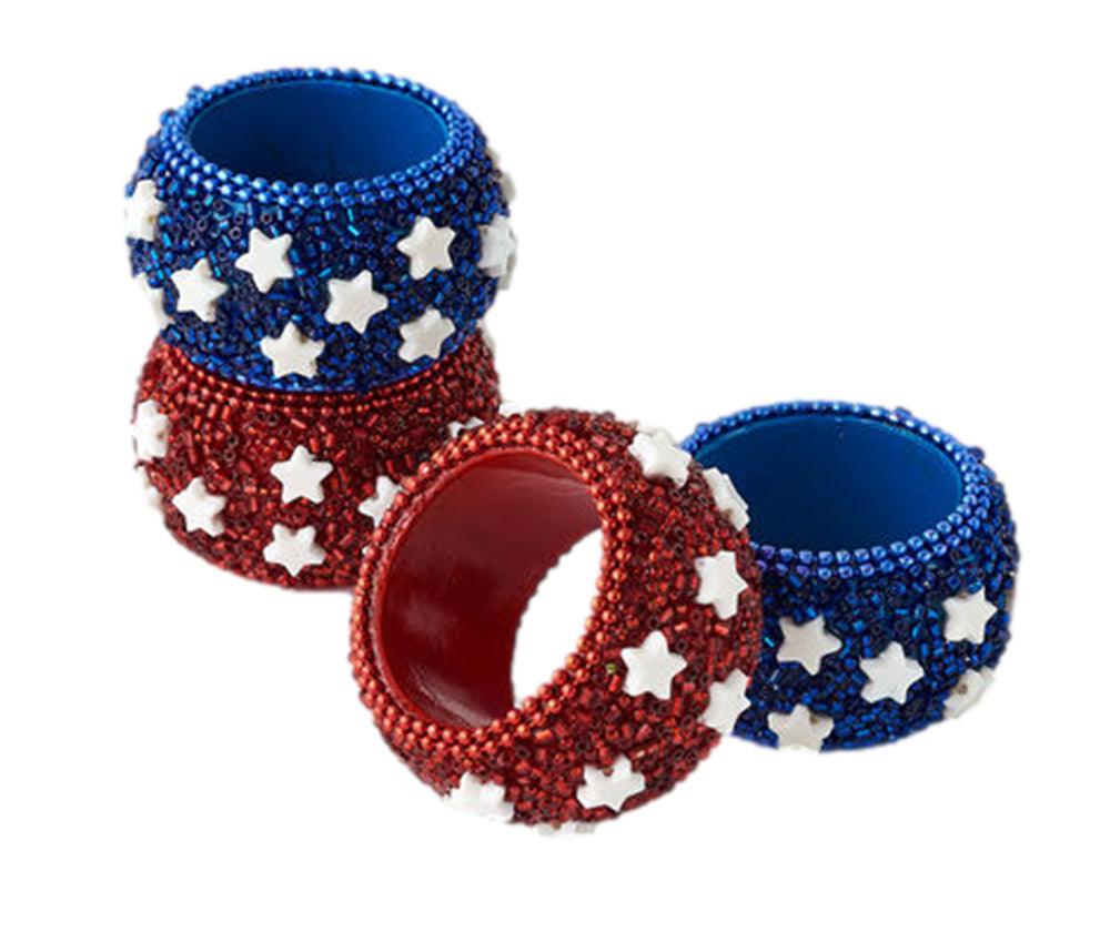 Red Blue and White Stars Beaded Napkin Rings