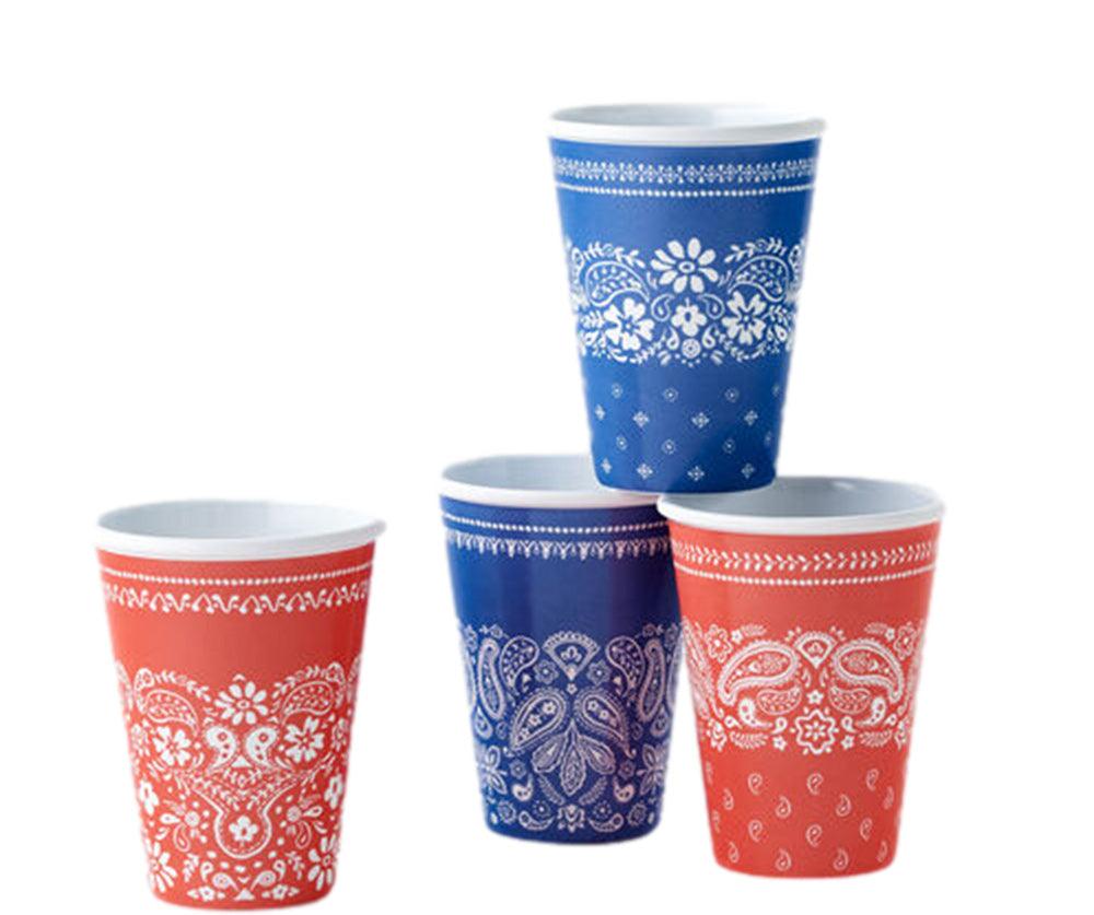 Red and Blue Bandana Cups Set