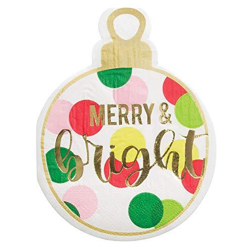 Slant Merry and Bright Die-Cut Ornament Paper Beverage Napkins