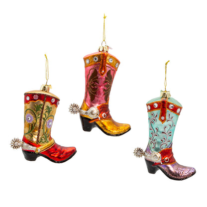 Cowboy Boot Glass Ornaments Set of 3