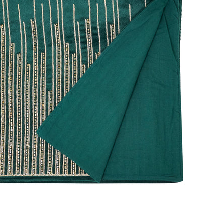 Green Velvet Gold Beaded Lines Table Runner