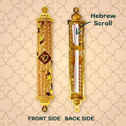 Yellow Jeweled Enamel Mezuzah with Crystals