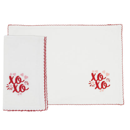 Embroidered XOXO Placemats and Napkins Set of 4