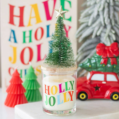 Holly Jolly Pine and Fir Christmas Candle with Tree