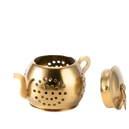 Golden Teapot Shaped Tea Strainer