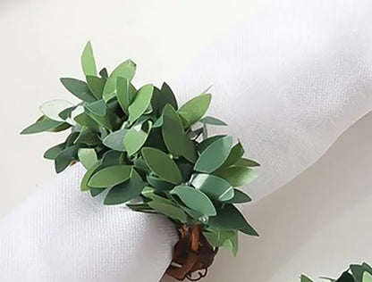 Rattan and Faux Leaf Napkin Rings Set of 6