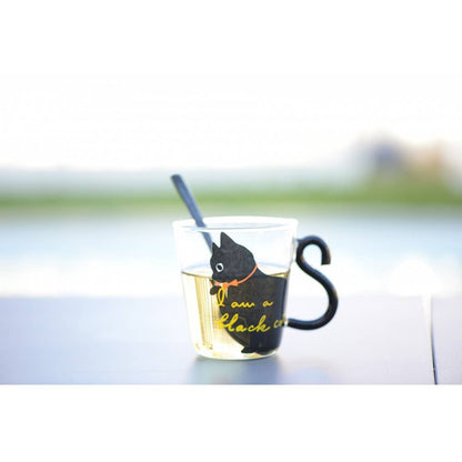 Black Cat Design Clear Glass Mugs Set of 2