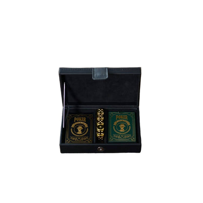 Poker Set with 5 Golden Dice in Leather Case