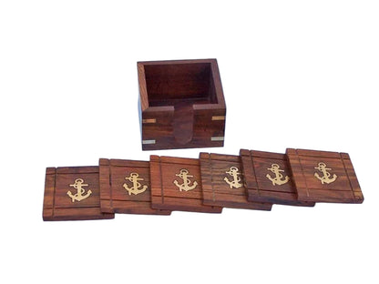 Anchor Coasters With Rosewood Holder