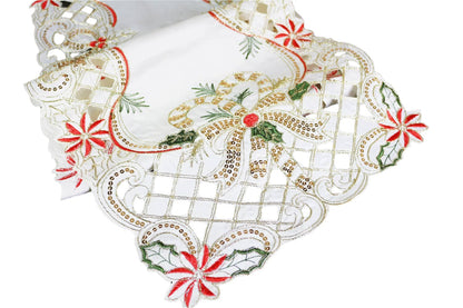 Holly Bow Christmas Design Ivory Table Runner