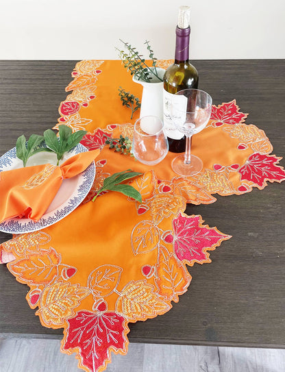 Sequin Maple Leaf Orange Table Runner 16" x 33"