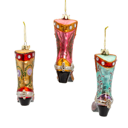 Cowboy Boot Glass Ornaments Set of 3