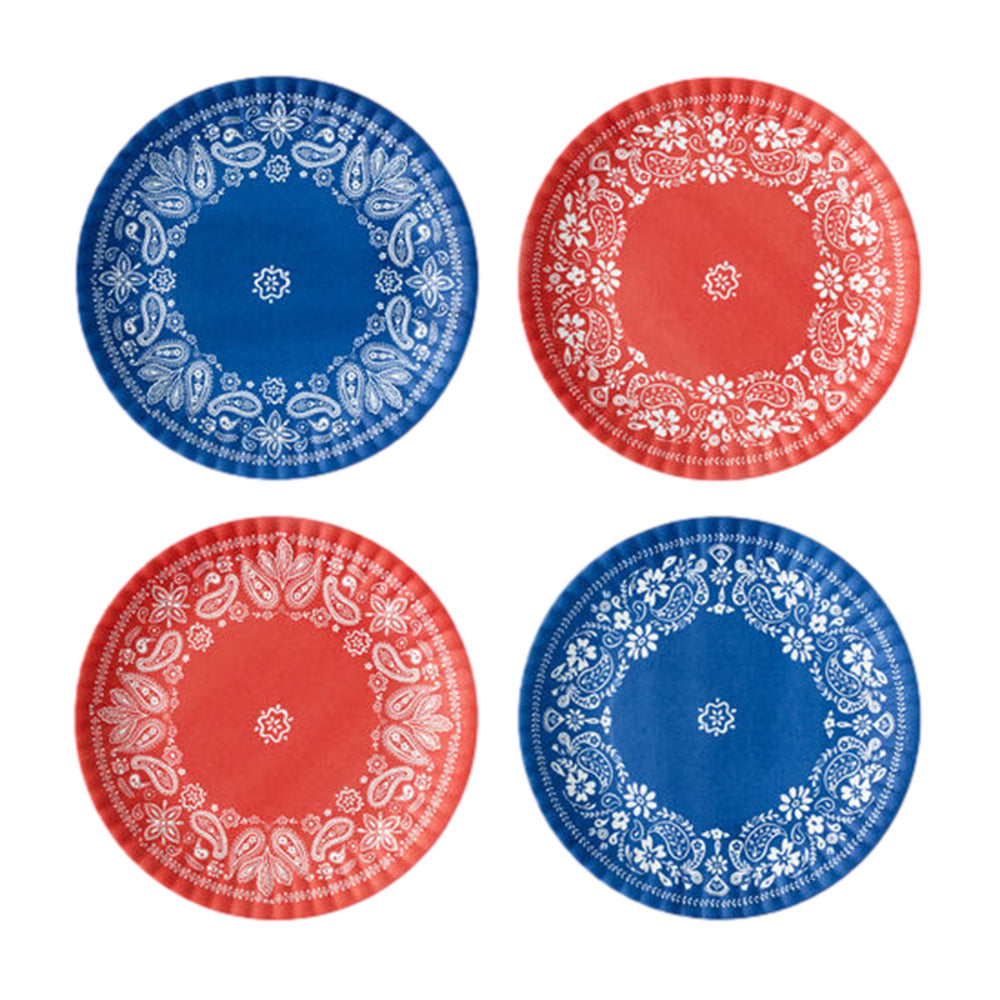 American Holiday Red and Blue Bandana Melamine Plates Set of 4