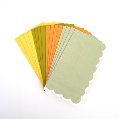 Green Orange Gold Scallop Paper Guest Towel Napkins