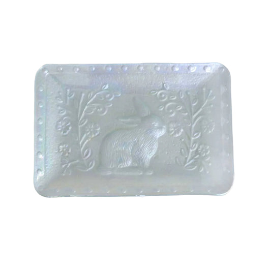 Light Blue Embossed Bunny Glass Platter