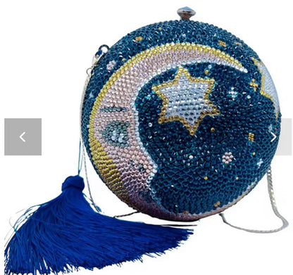 Color Crystal Moon and Stars Clutch/Shoulder Evening Handbag