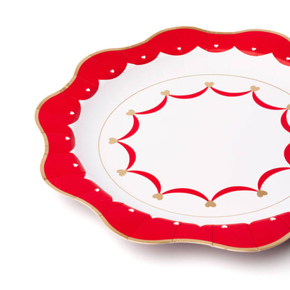 Red and Gold Foil Hearts Paper Dinner Plates