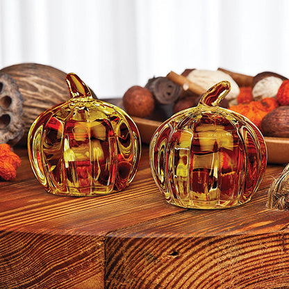 Amber Crystal Pumpkin Salt and Pepper Shaker Set