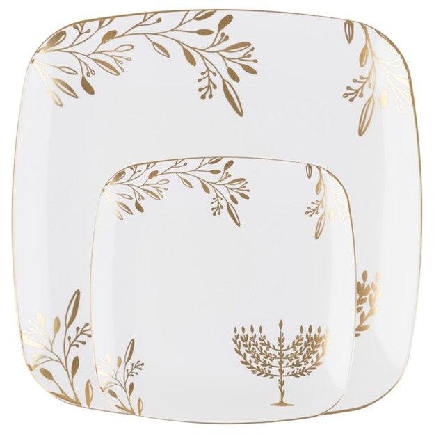 Hanukkah White Square Disposable Plate Set for 12