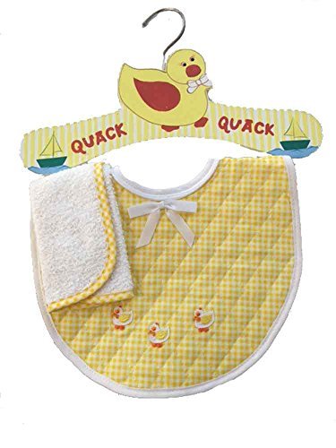 Baby Duck Applique Yellow Gingham Baby Bib Hanger Set