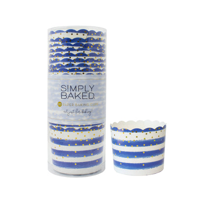 Blue Stripe and Gold Foil Paper Baking Treat Cups