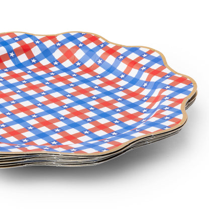 Red and Blue Gingham Paper Dinner Plates