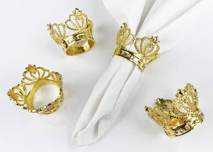 Gold Metal Crown Napkin Rings Set of 4