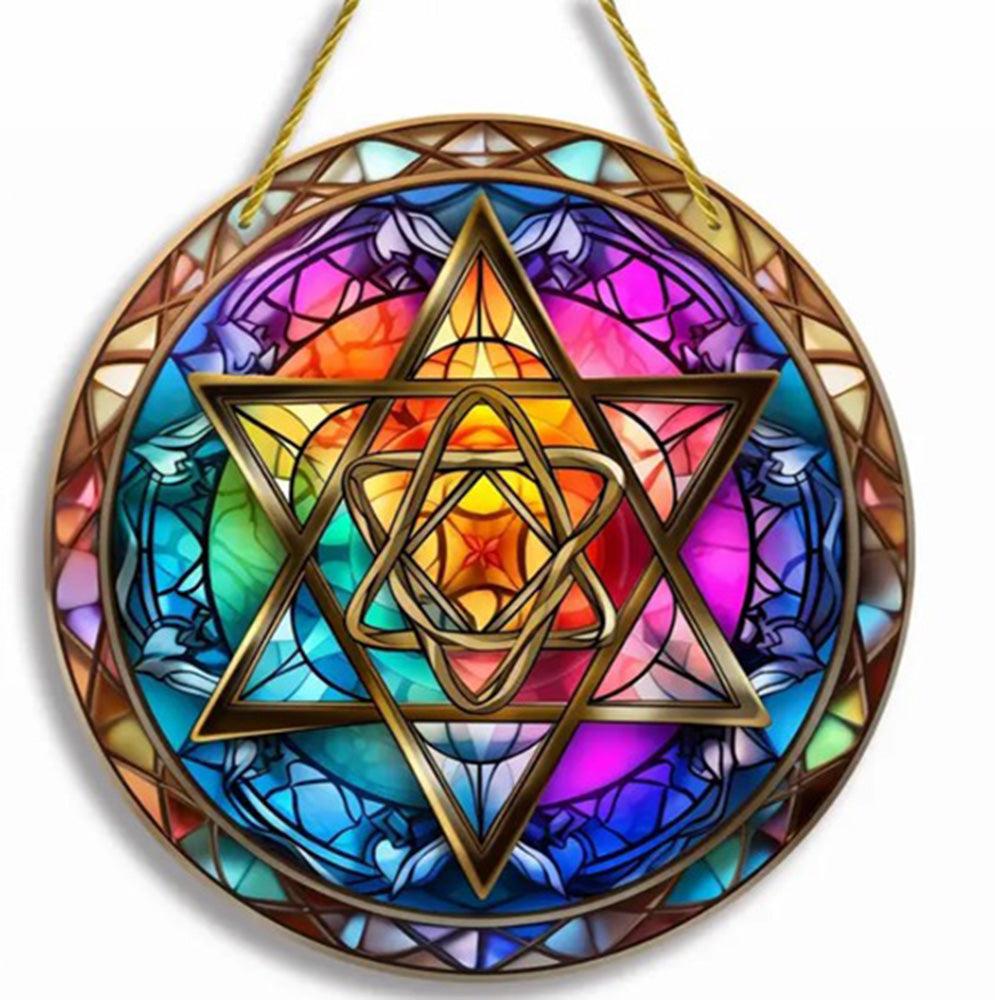 Stain Glass Acrylic Star of David Hanging Decoration