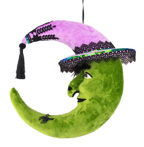 Halloween 14” Green Moon with Witch Hat Door Hanger