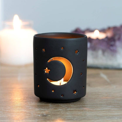 Moon Cut Out Black Tealight Candle Holder