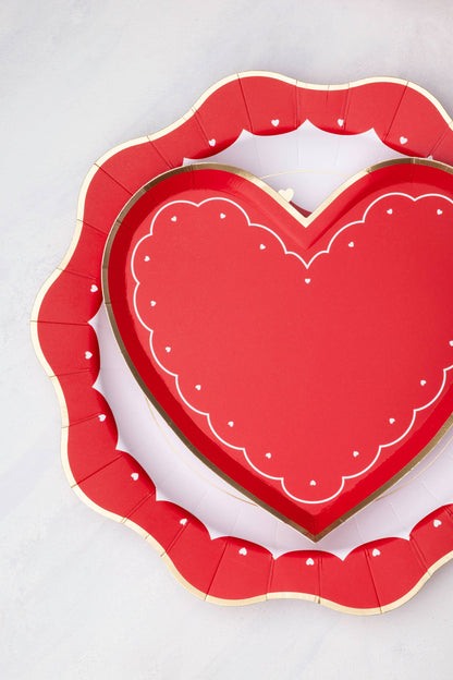 Red and Gold Foil Hearts Paper Dinner Plates