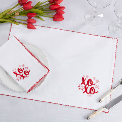 Embroidered XOXO Placemats and Napkins Set of 4
