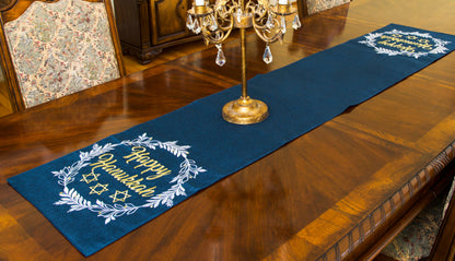 Happy Hanukkah Embroidered Table Runner, 15 by 70-Inch