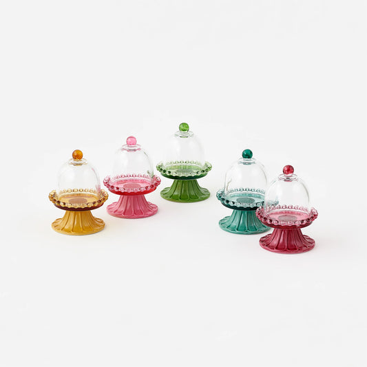 Color Mini Glass Domes Stands Set of 5