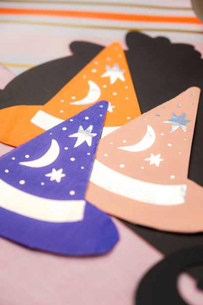 Orange and Purple Witches Hats Paper Beverage Napkins