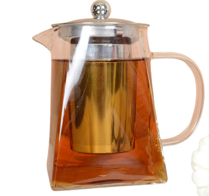 Square Glass Teapot with Stainless Steel Filter