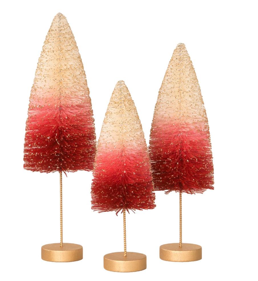 Bethany Lowe Red and Cream Bottle Brush Trees Set of 3